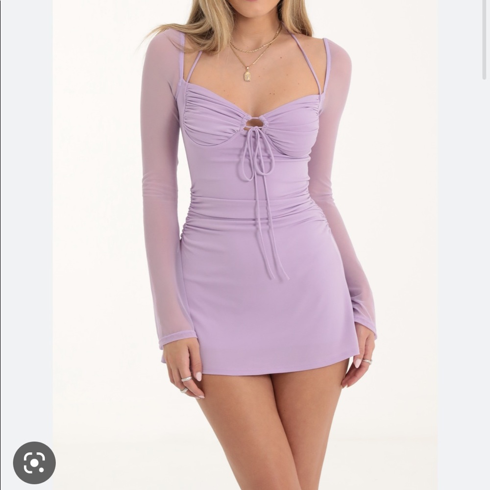 Lucy in the Sky Winonah Mesh Long Sleeve Dress in Purple